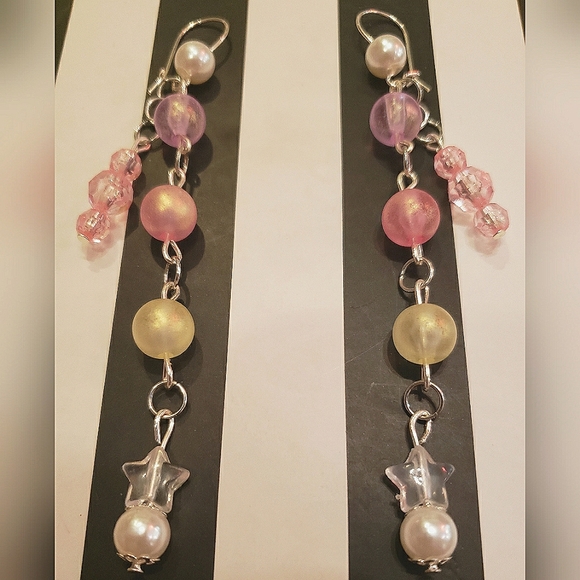 Handmade Cute Colourful Star Dangle Earrings - Picture 2 of 3